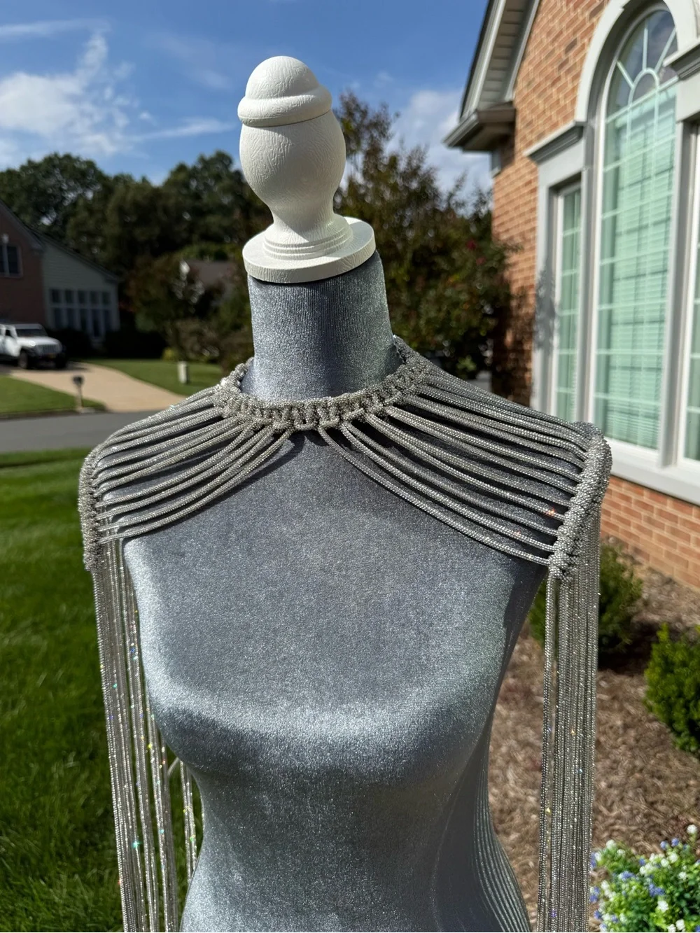 Crystal Fringe Statement Collar Cape - Silver Sparkly Stunning!